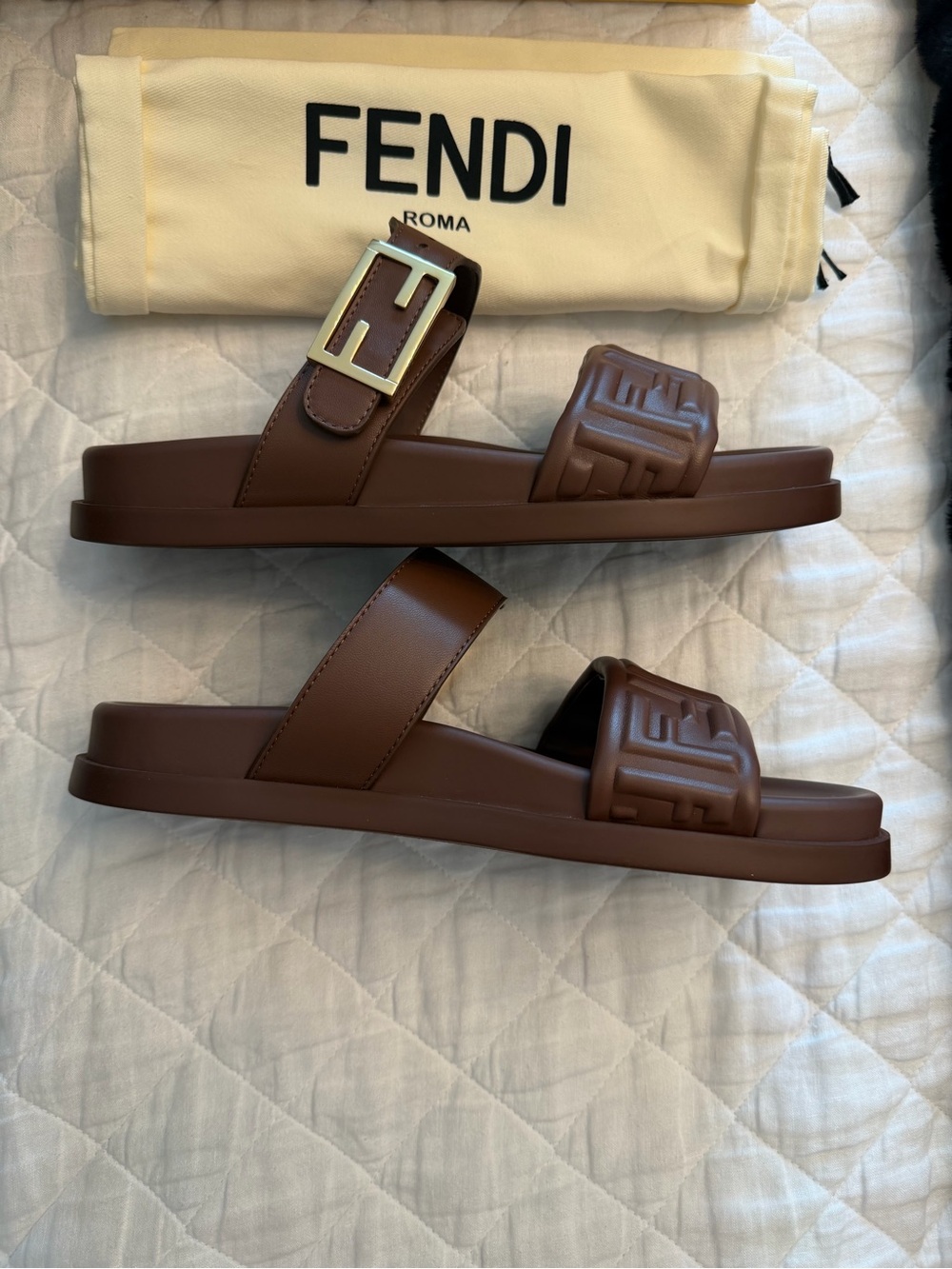 Fendi FF FeelsBrown Logo Slide Sandals - Picture 4 of 6